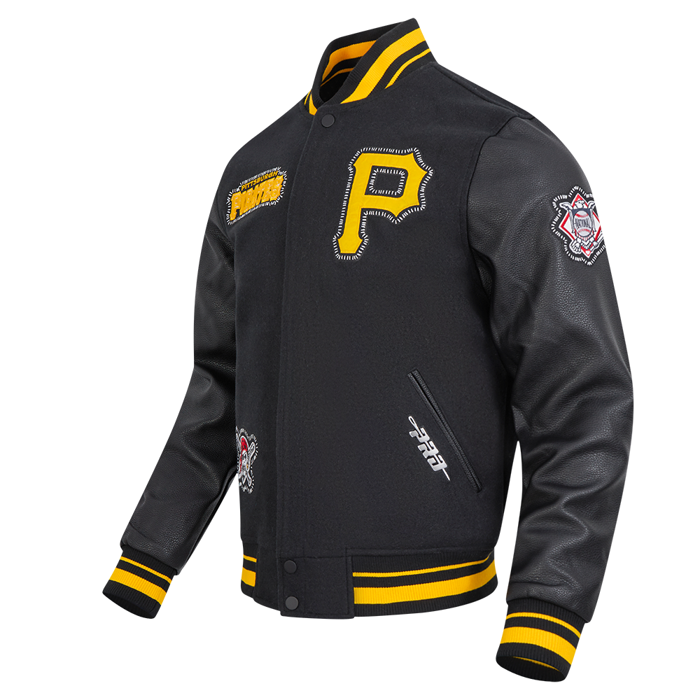 MLB PITTSBURGH PIRATES DIY PICK STITCH MEN'S RIB WOOL VARSITY JACKET (BLACK/YELLOW)