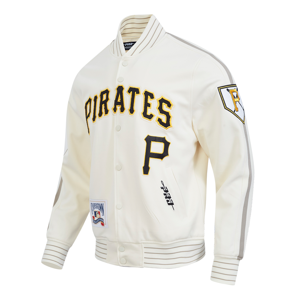 MLB PITTSBURGH PIRATES COOPERSTOWN LOGO PRO GAME DAY MEN'S DOUBLE KNIT JACKET (EGGSHELL/TAUPE/EGGSHELL)