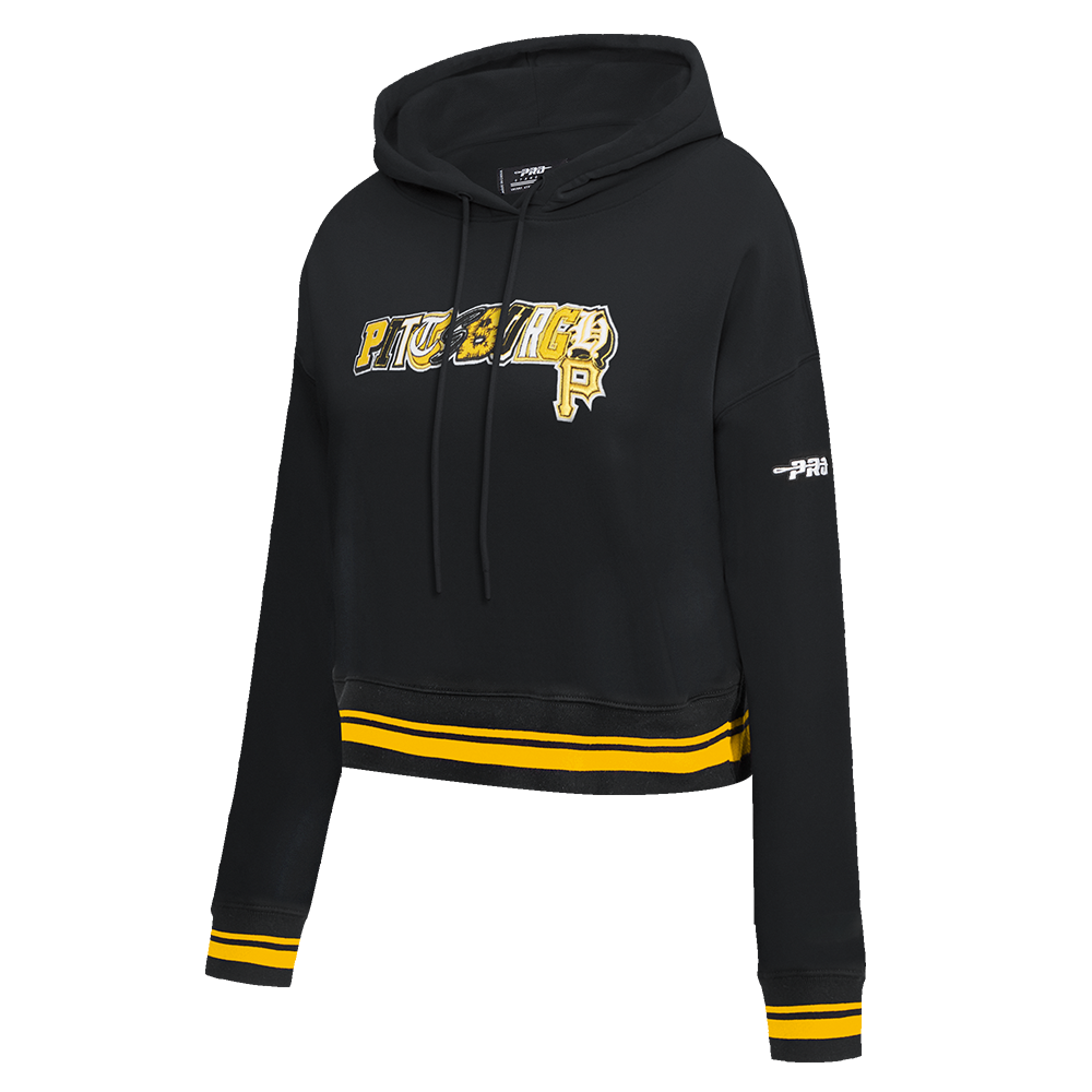 MLB PITTSBURGH PIRATES CITY RANSOM WOMEN'S RIB FLC CROPPED PO HOODIE (BLACK/YELLOW)