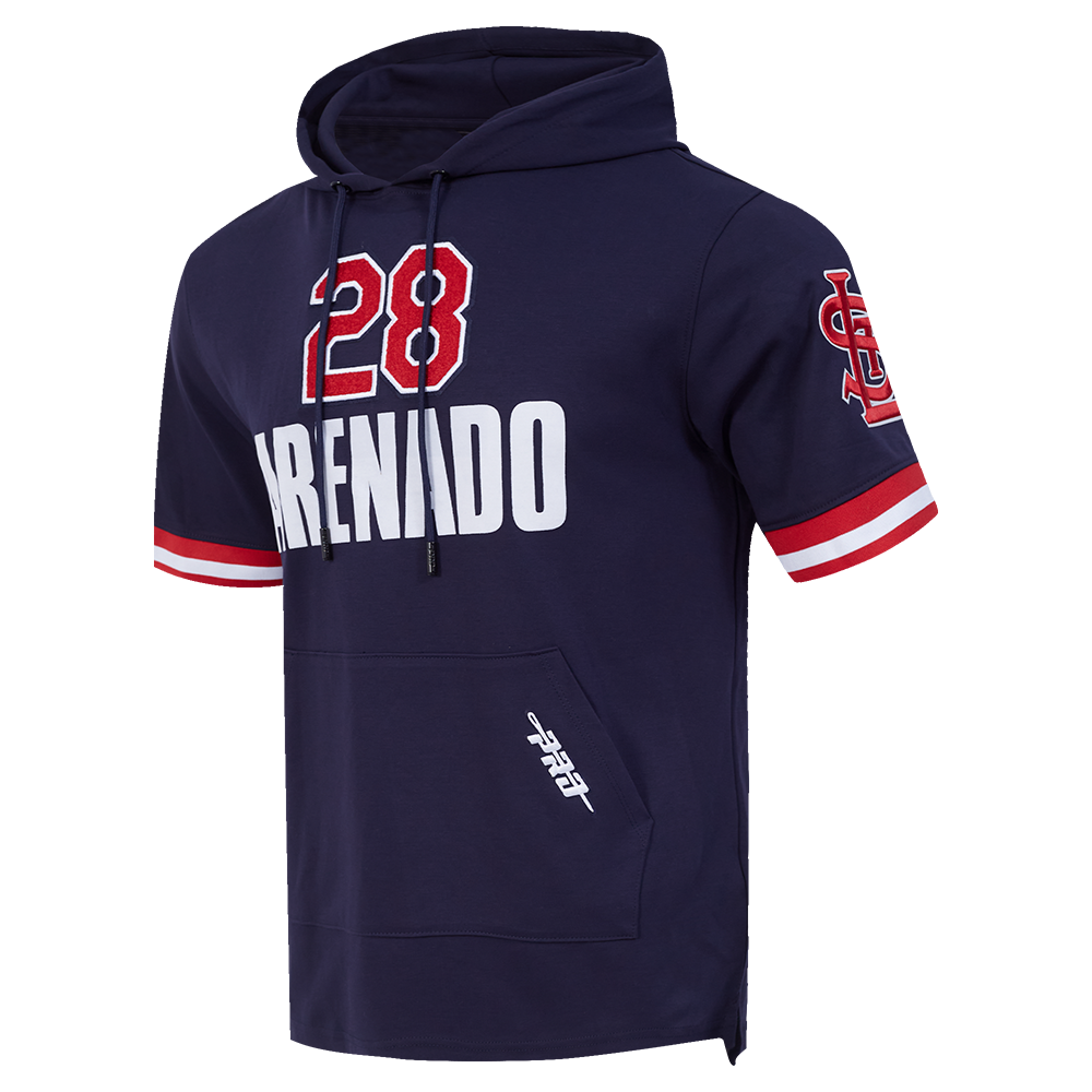 MLB ST. LOUIS CARDINALS NOLAN ARENADO #28  CLASSIC MEN'S SHORT SLEEVE PULLOVER HOODIE (MIDNIGHT NAVY/RED)