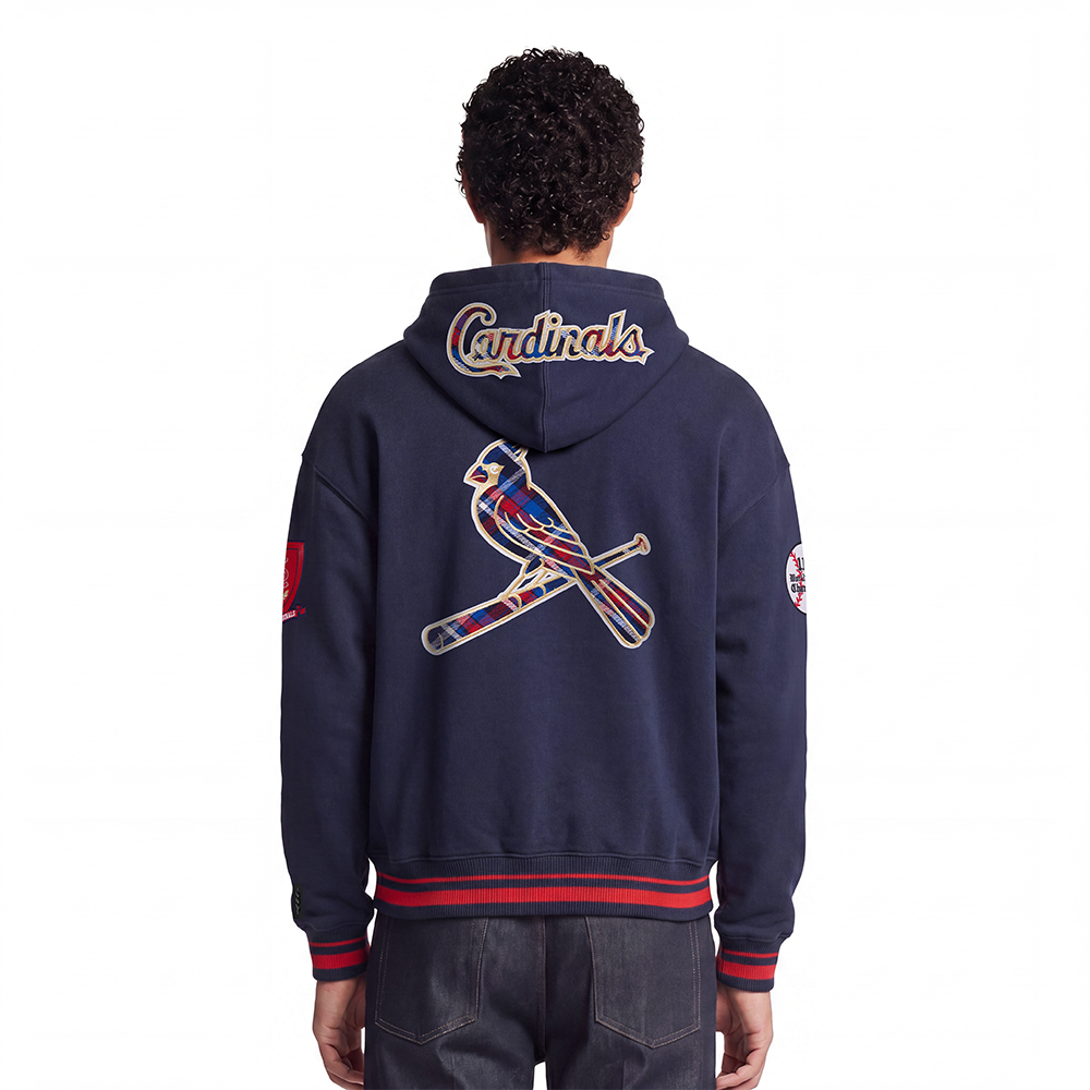 MLB ST. LOUIS CARDINALS PRO PREP RIB FLC PO HOODIE (MIDNIGHT NAVY/RED/MIDNIGHT NAVY)