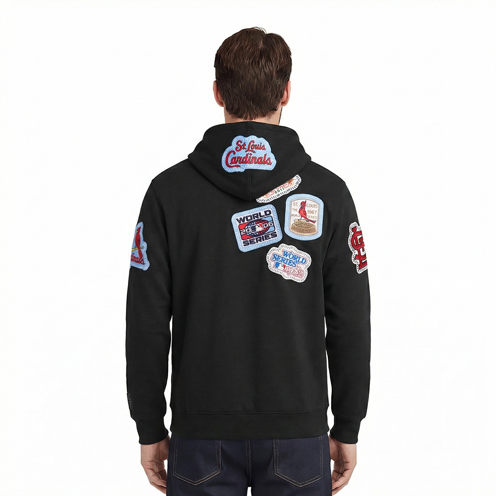 MLB ST. LOUIS CARDINALS DIY PICK STITCH MEN'S DOUBLE KNIT PULLOVER HOODIE (BLACK)