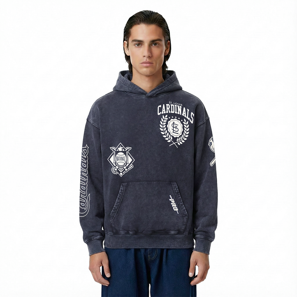 MLB ST. LOUIS CARDINALS STREET TEAM MEN'S ENZYME WASH DS FT PO HOODIE (WASHED MIDNIGHT NAVY)