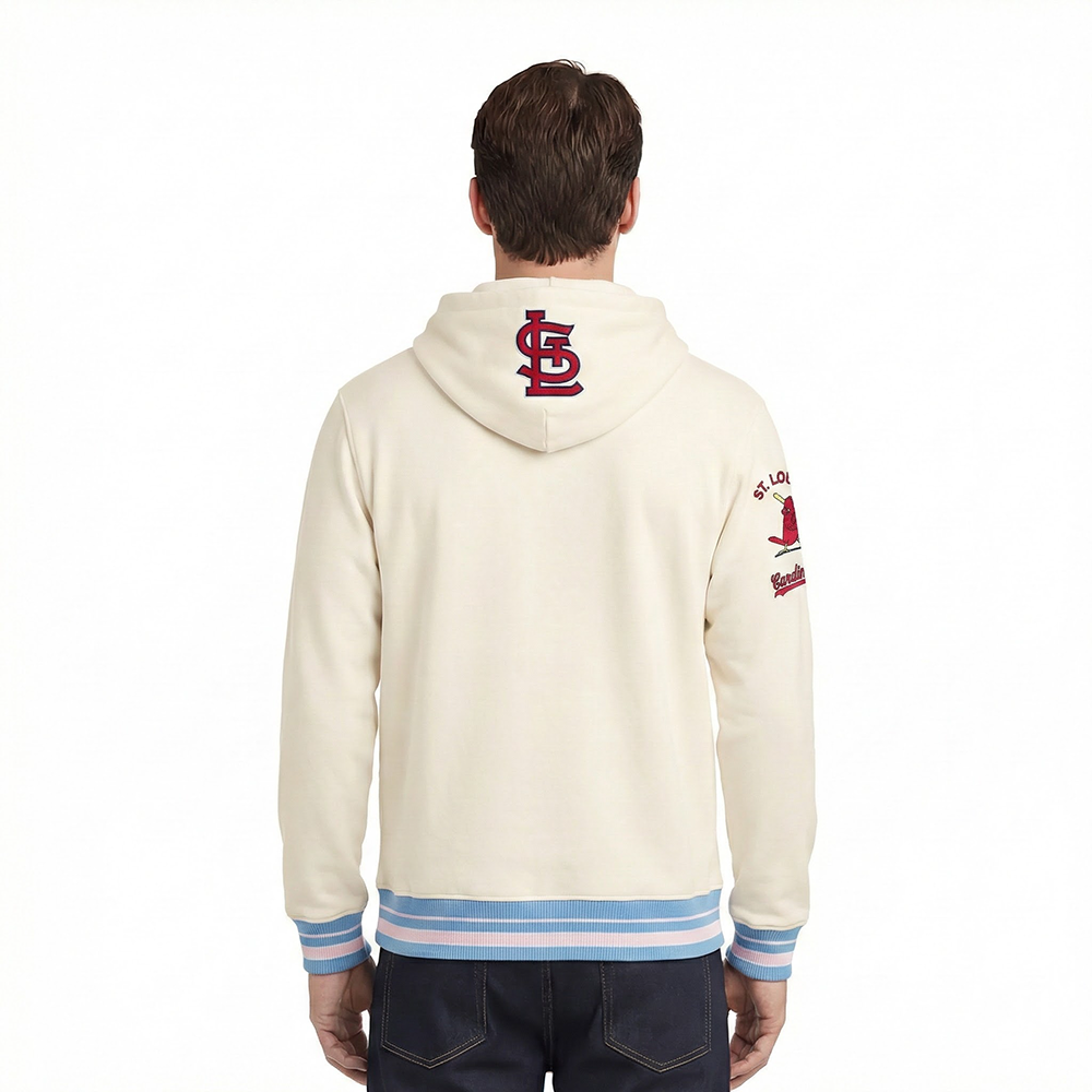 MLB ST. LOUIS CARDINALS RETRO CLASSICS MEN'S RIB FLC PO HOODIE (EGGSHELL/ UNIVERSITY BLUE)