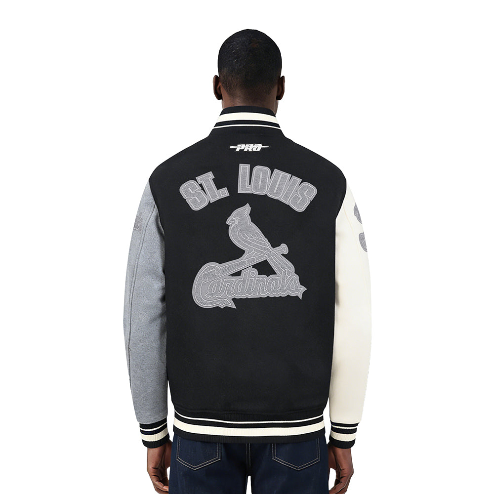 MLB ST. LOUIS CARDINALS REVERSE FRENCH TERRY MEN'S CB WOOL VARSITY (BLACK/GRAY/EGGSHELL)