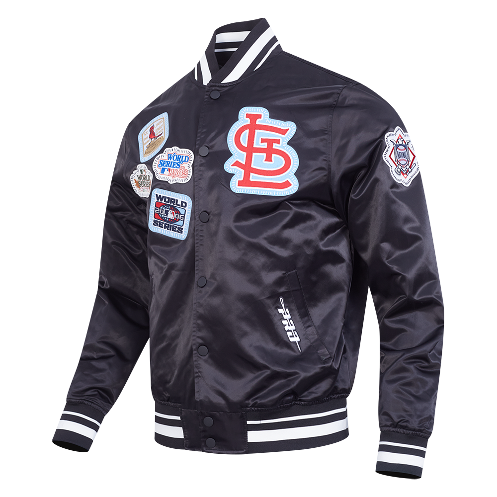 MLB ST. LOUIS CARDINALS DIY PICK STITCH MEN'S RIB SATIN JACKET (BLACK)
