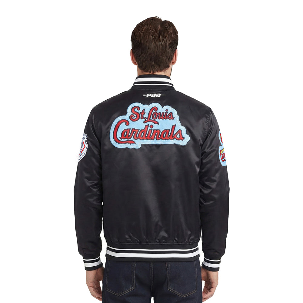 MLB ST. LOUIS CARDINALS DIY PICK STITCH MEN'S RIB SATIN JACKET (BLACK)