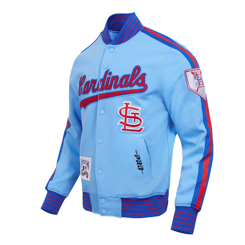 MLB ST. LOUIS CARDINALS COOPERSTOWN LOGO PRO GAME DAY MEN'S DOUBLE KNIT JACKET (UNI BLUE/ ROYAL BLUE/ RED)