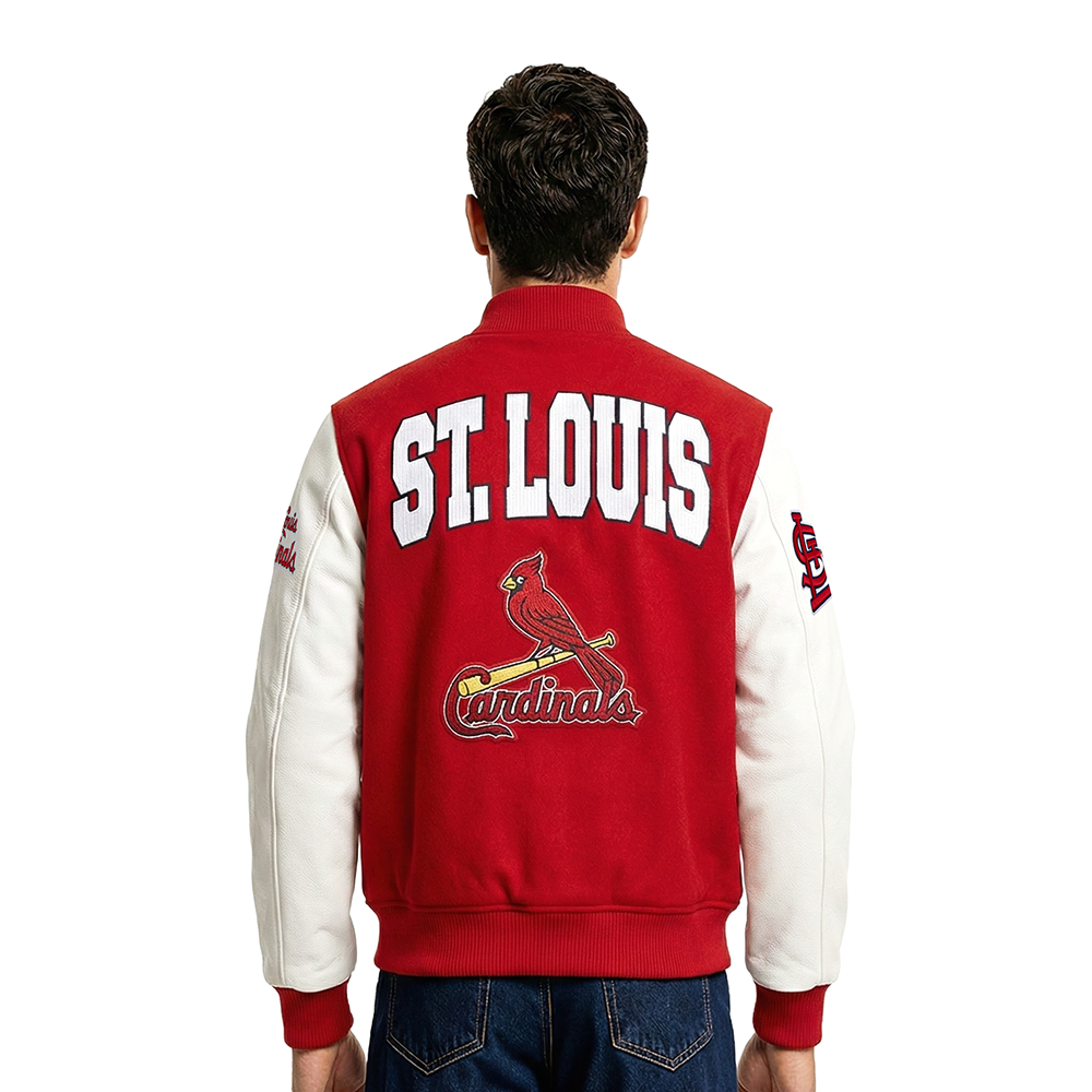 MLB ST. LOUIS CARDINALS CITY ARCH MEN'S WOOL VARSITY JACKET (RED/WHITE)