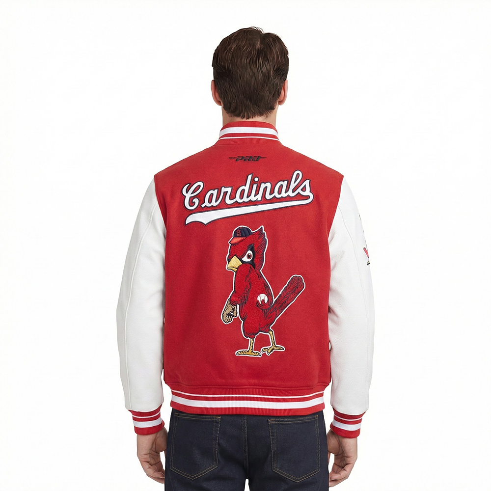 MLB ST. LOUIS CARDINALS RETRO CLASSICS MEN'S RIB WOOL VARSITY JACKET (RED/WHITE)