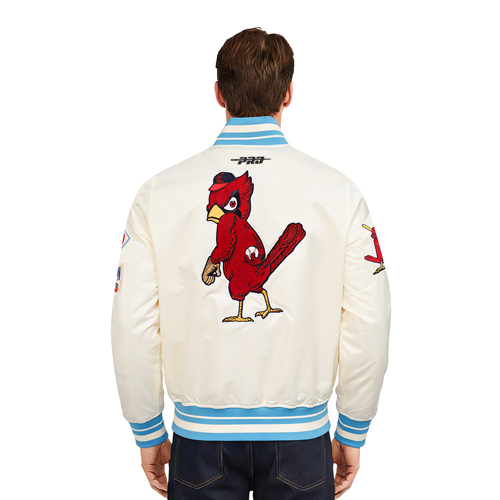 MLB ST. LOUIS CARDINALS RETRO CLASSICS MEN'S PRO SATIN YD RIB JACKET (EGGSHELL/ UNIVERSITY BLUE)