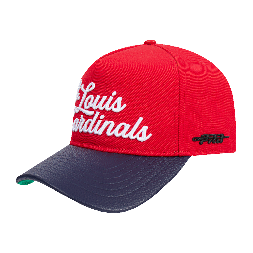 MLB ST. LOUIS CARDINALS SOUVENIR MEN'S PINCH FRONT LEATHER STRAPBACK HAT (RED)