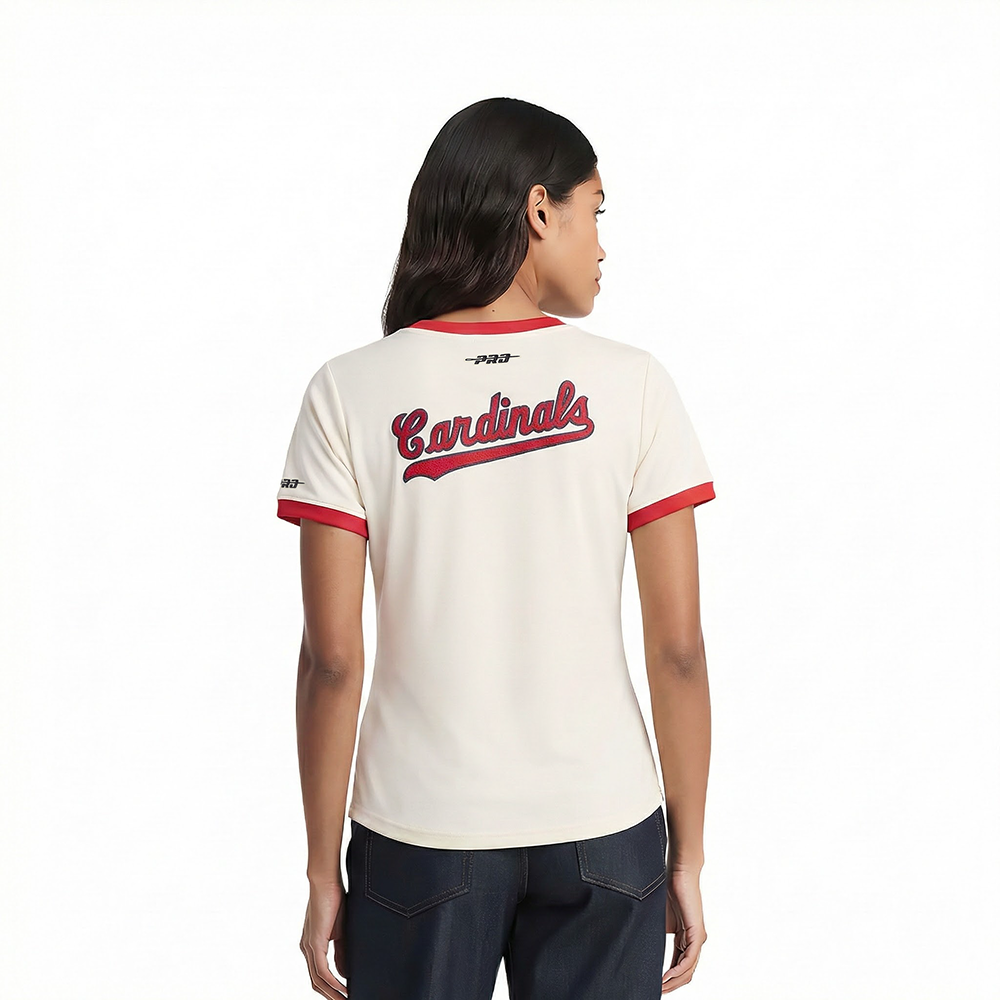 MLB ST. LOUIS CARDINALS RETRO CLASSICS WOMEN'S S/S SLIM TOP (EGGSHELL/ RED)