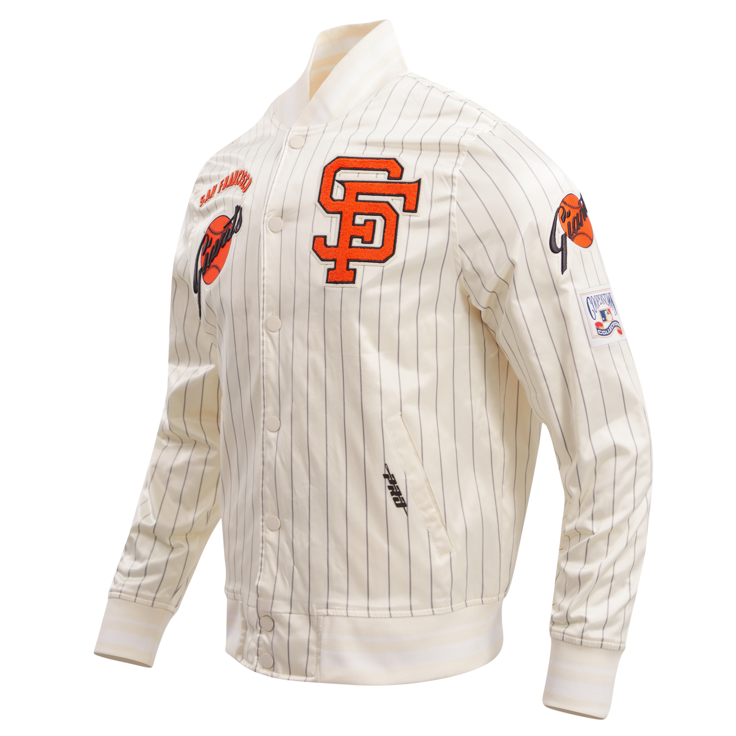 MLB SAN FRANCISCO GIANTS PINSTRIPE RETRO CLASSIC MEN'S RIB SATIN JAC (EGGSHELL/ GREY)