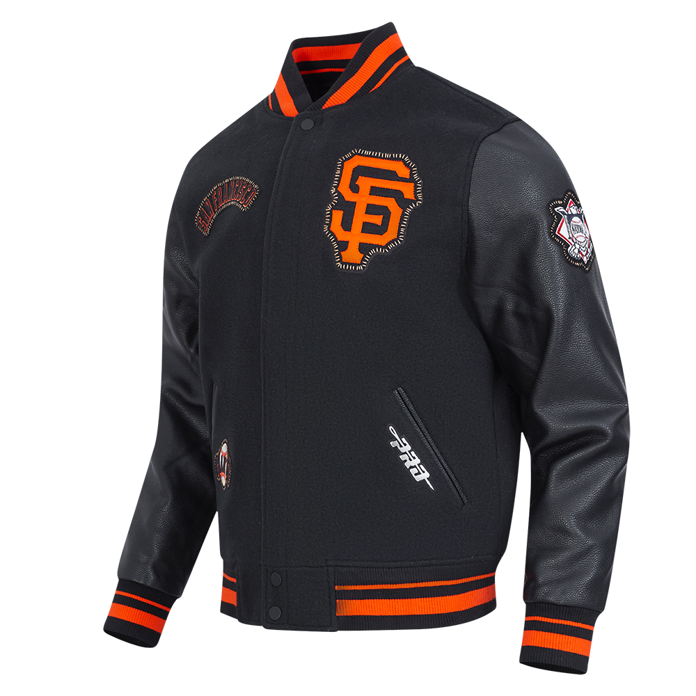 MLB SAN FRANCISCO GIANTS DIY PICK STITCH MEN'S RIB WOOL VARSITY JACK (BLACK/ORANGE)
