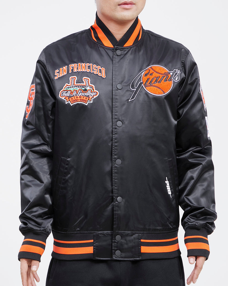 MLB SAN FRANCISCO GIANTS RETRO CLASSIC MEN'S RIB SATIN JACKET (BLACK/O ...