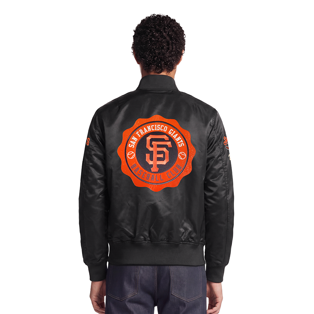 MLB SAN FRANCISCO GIANTS CREST EMBLEM MEN'S SATIN JACKET (BLACK)
