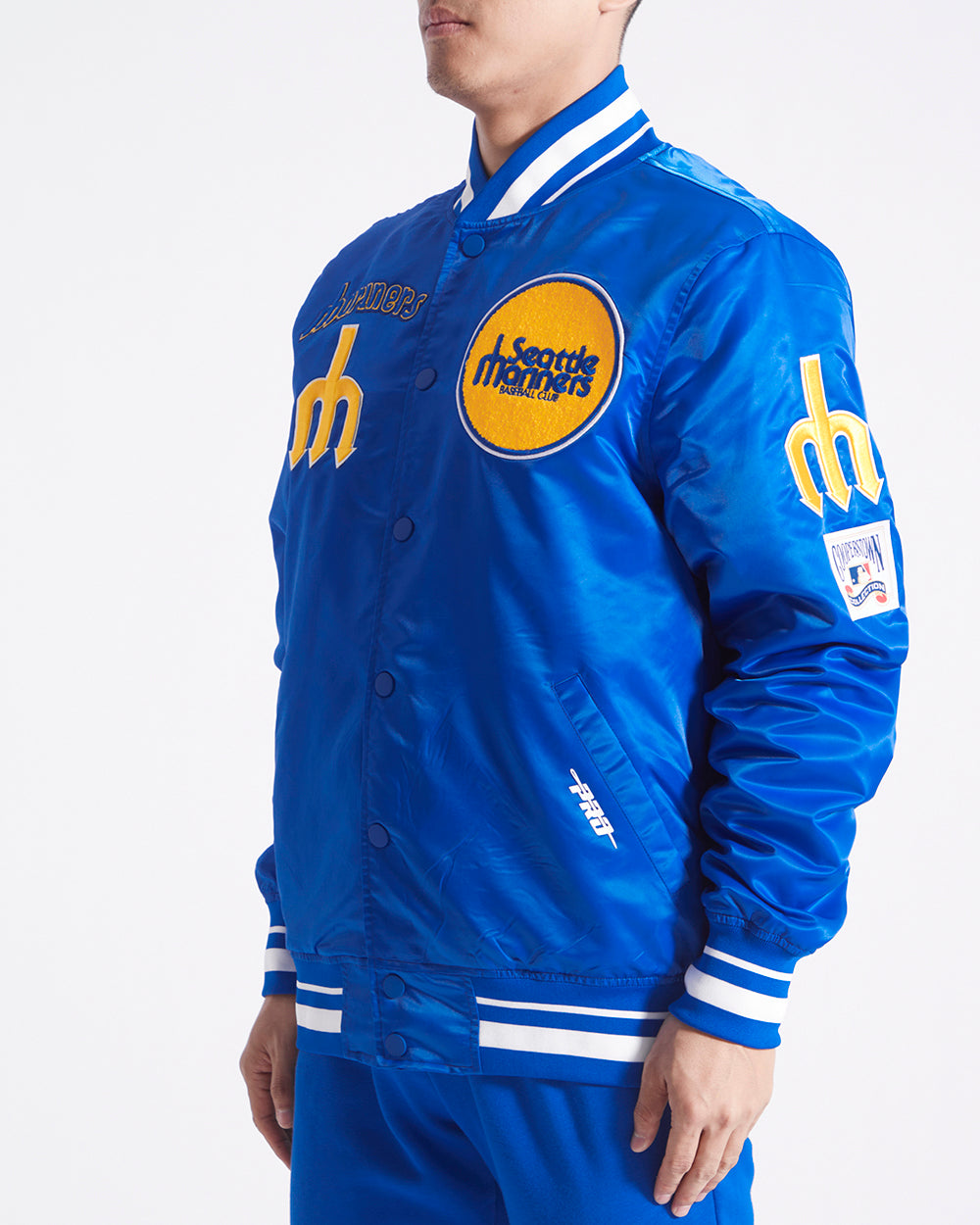 MLB SEATTLE MARINERS RETRO CLASSIC MEN'S RIB SATIN JACKET (ROYAL BLUE