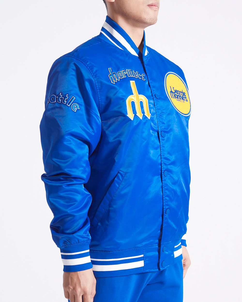 MLB SEATTLE MARINERS RETRO CLASSIC MEN'S RIB SATIN JACKET (ROYAL BLUE