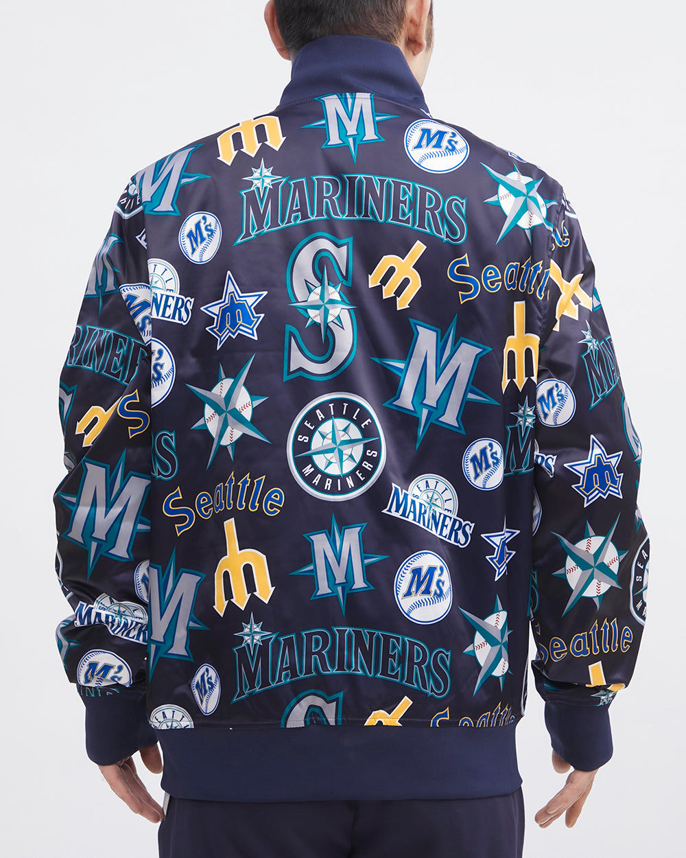 MLB SEATTLE MARINERS AOP MEN'S SATIN JACKET (MIDNIGHT NAVY)