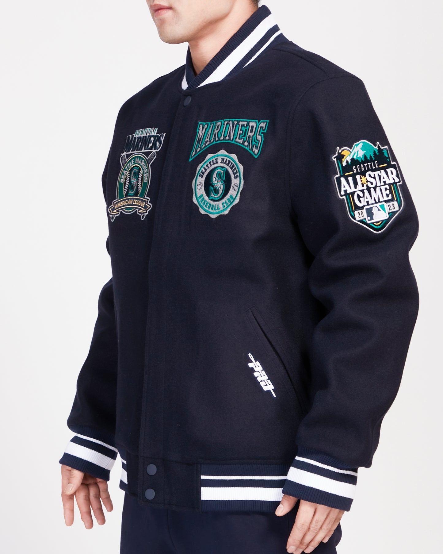 MLB SEATTLE MARINERS CREST EMBLEM RIB WOOL VARSITY JACKET (MIDNIGHT NAVY)