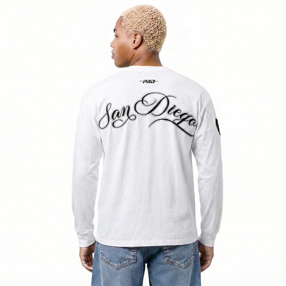 MLB SAN DIEGO PADRES BLACKOUT MEN'S DROP SHOULDER LS TOP (WHITE)