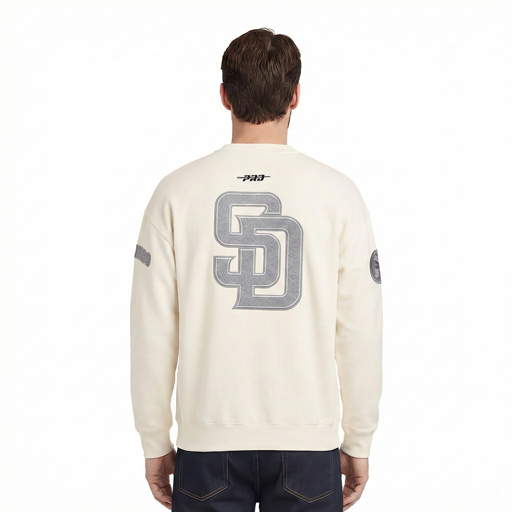 MLB SAN DIEGO PADRES REVERSE FRENCH TERRY MEN'S DROP SHOULDER FLEECE CREWNECK (EGGSHELL)