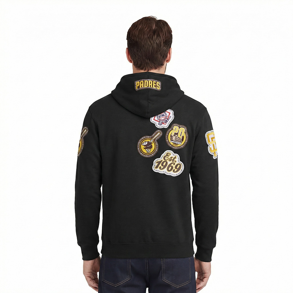 MLB SAN DIEGO PADRES DIY PICK STITCH MEN'S DOUBLE KNIT PULLOVER HOODIE (BLACK)