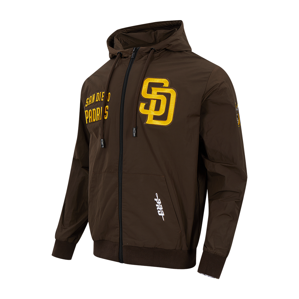 MLB SAN DIEGO PADRES CLASSIC WIND SUIT MEN'S WOVEN FULL ZIP PULLOVER HOODIE (BROWN)