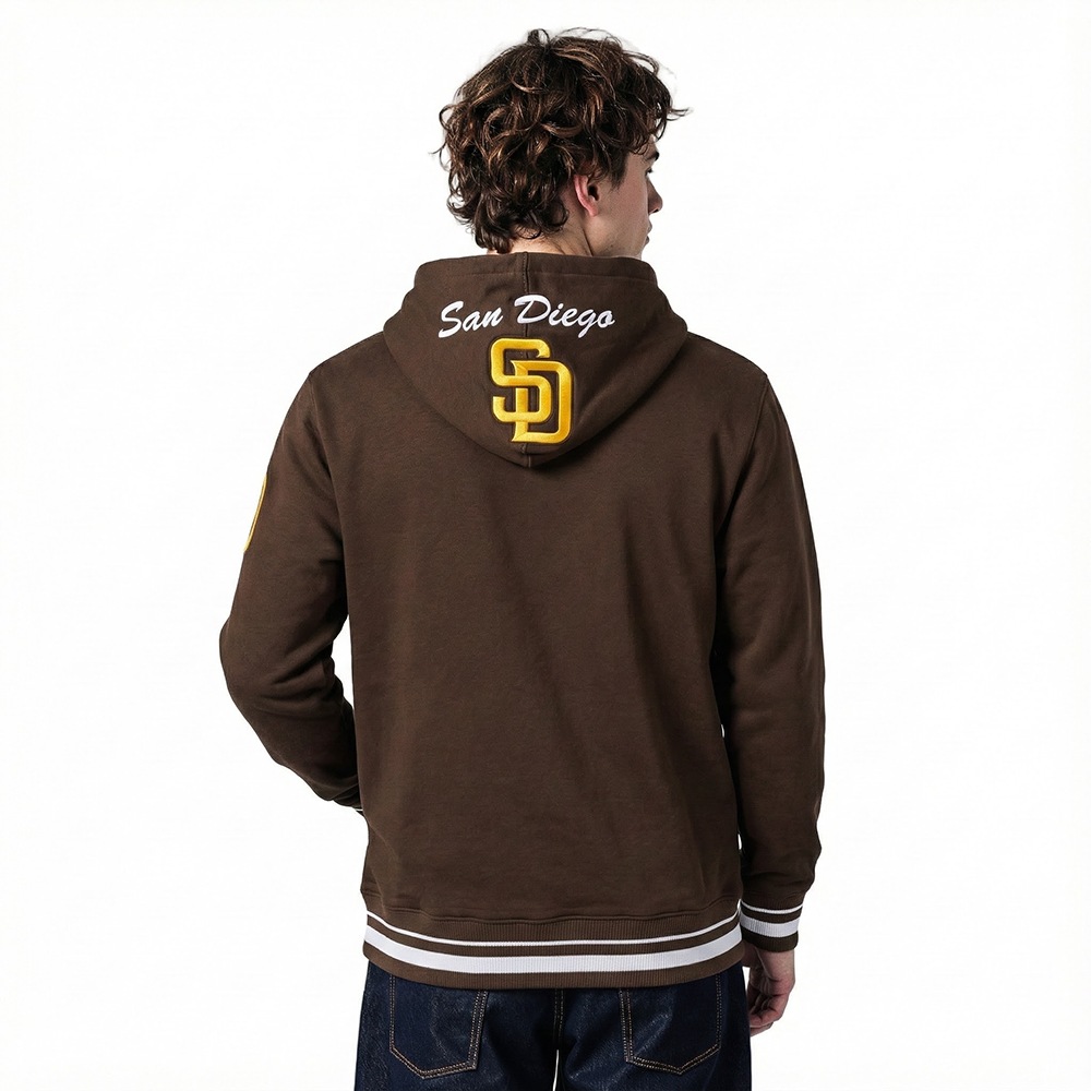 MLB SAN DIEGO PADRES TEAM BADGE MEN'S RIB FLC PO HOODIE (BROWN)