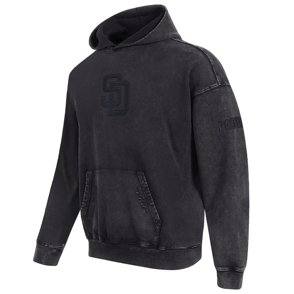 MLB SAN DIEGO PADRES WASHED CLASSIC MEN'S ENZYME WASH DROP SHOULDER FT PO HOODIE (WASHED BLACK)