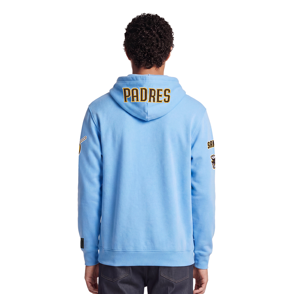 MLB SAN DIEGO PADRES CLASSIC CHENILLE MEN'S DOUBLE KNIT FULL ZIP PULLOVER HOODIE (UNIVERSITY BLUE)