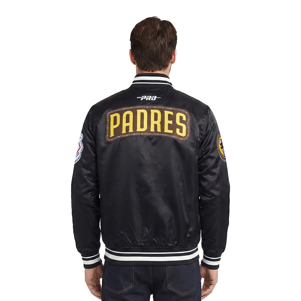 MLB SAN DIEGO PADRES DIY PICK STITCH MEN'S RIB SATIN JACKET (BLACK)