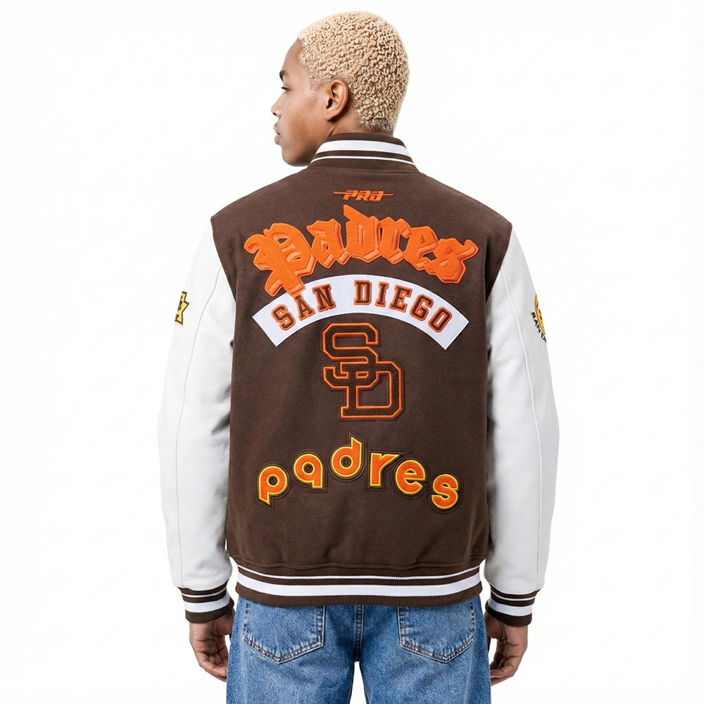 MLB SAN DIEGO PADRES BEST OF MEN'S RIB WOOL VARSITY JACKET (BROWN/WHITE)