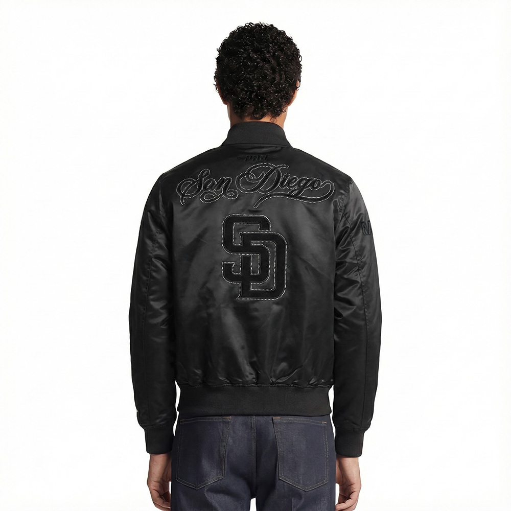 MLB SAN DIEGO PADRES BLACKOUT MEN'S SATIN JACKET (BLACK)