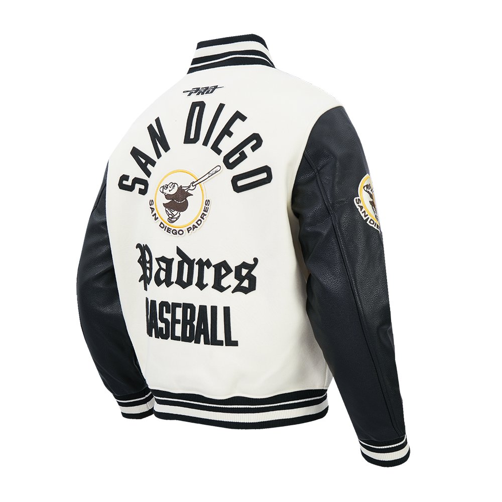 MLB SAN DIEGO PADRES MODERN ORIGINALS MEN'S RIB WOOL VARSITY JACKET (EGGSHELL/ BLACK)