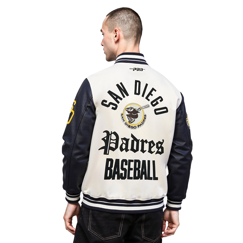 MLB SAN DIEGO PADRES MODERN ORIGINALS MEN'S RIB WOOL VARSITY JACKET (EGGSHELL/ BLACK)