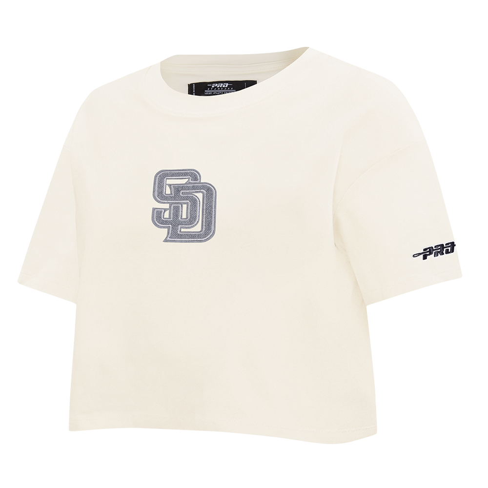 MLB SAN DIEGO PADRES REVERSE FRENCH TERRY WOMEN'S SINGLE JERSEY BOXY TOP (EGGSHELL)