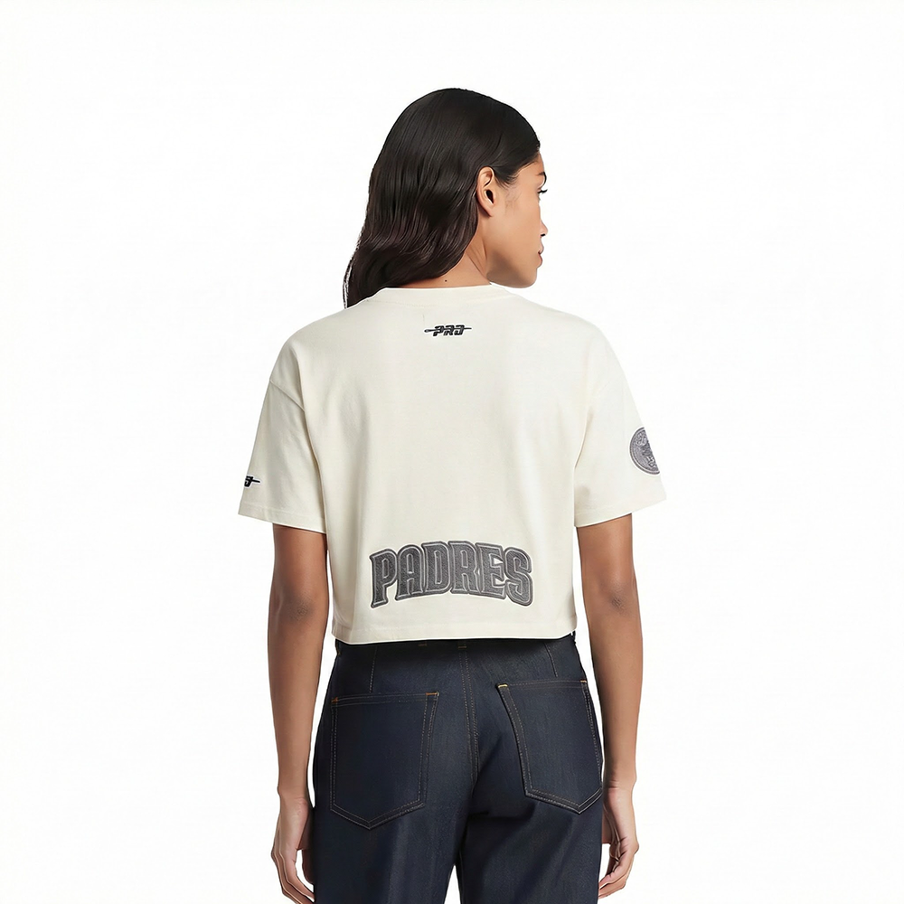 MLB SAN DIEGO PADRES REVERSE FRENCH TERRY WOMEN'S SINGLE JERSEY BOXY TOP (EGGSHELL)