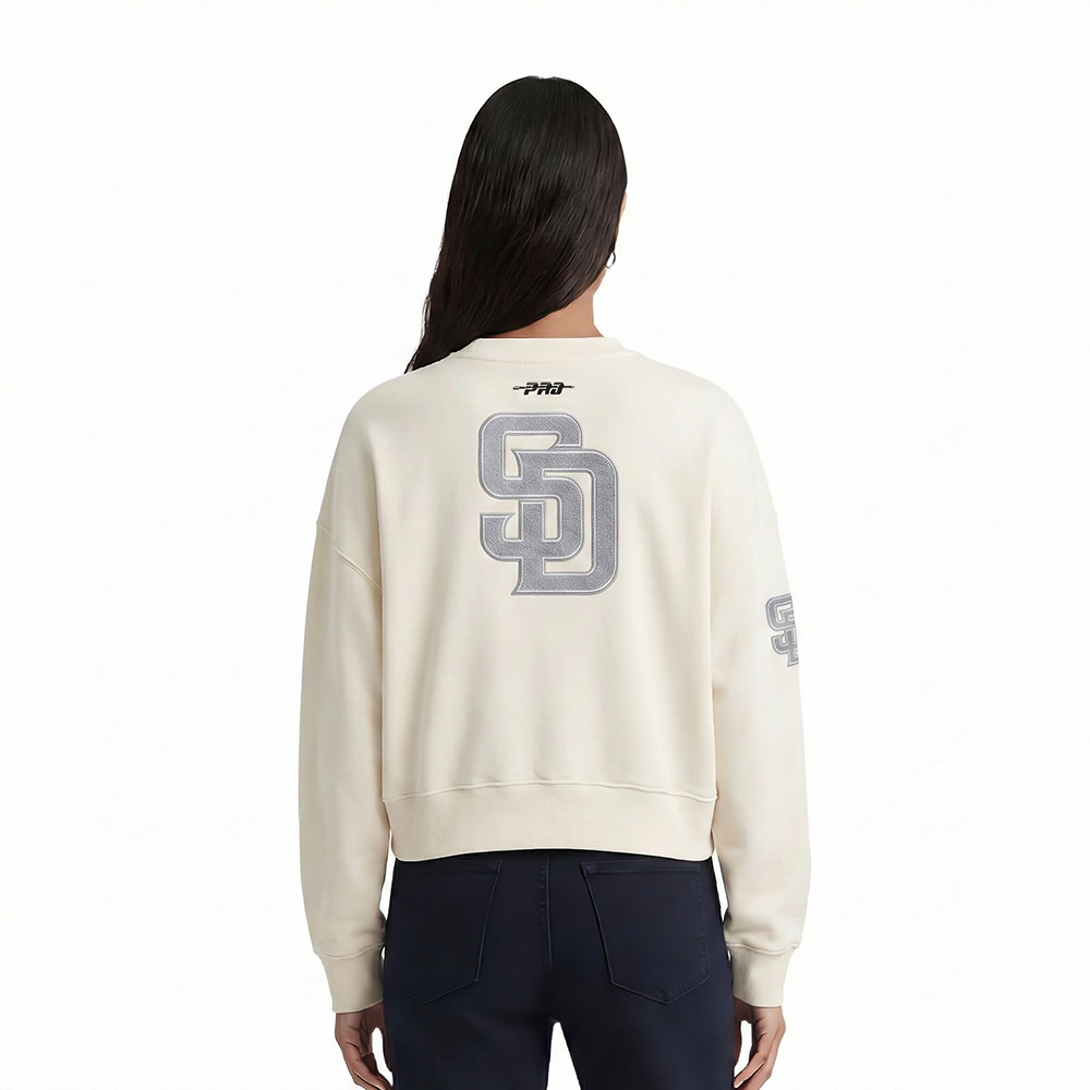 MLB SAN DIEGO PADRES REVERSE FRENCH TERRY WOMEN'S FLEECE CREWNECK (EGGSHELL)