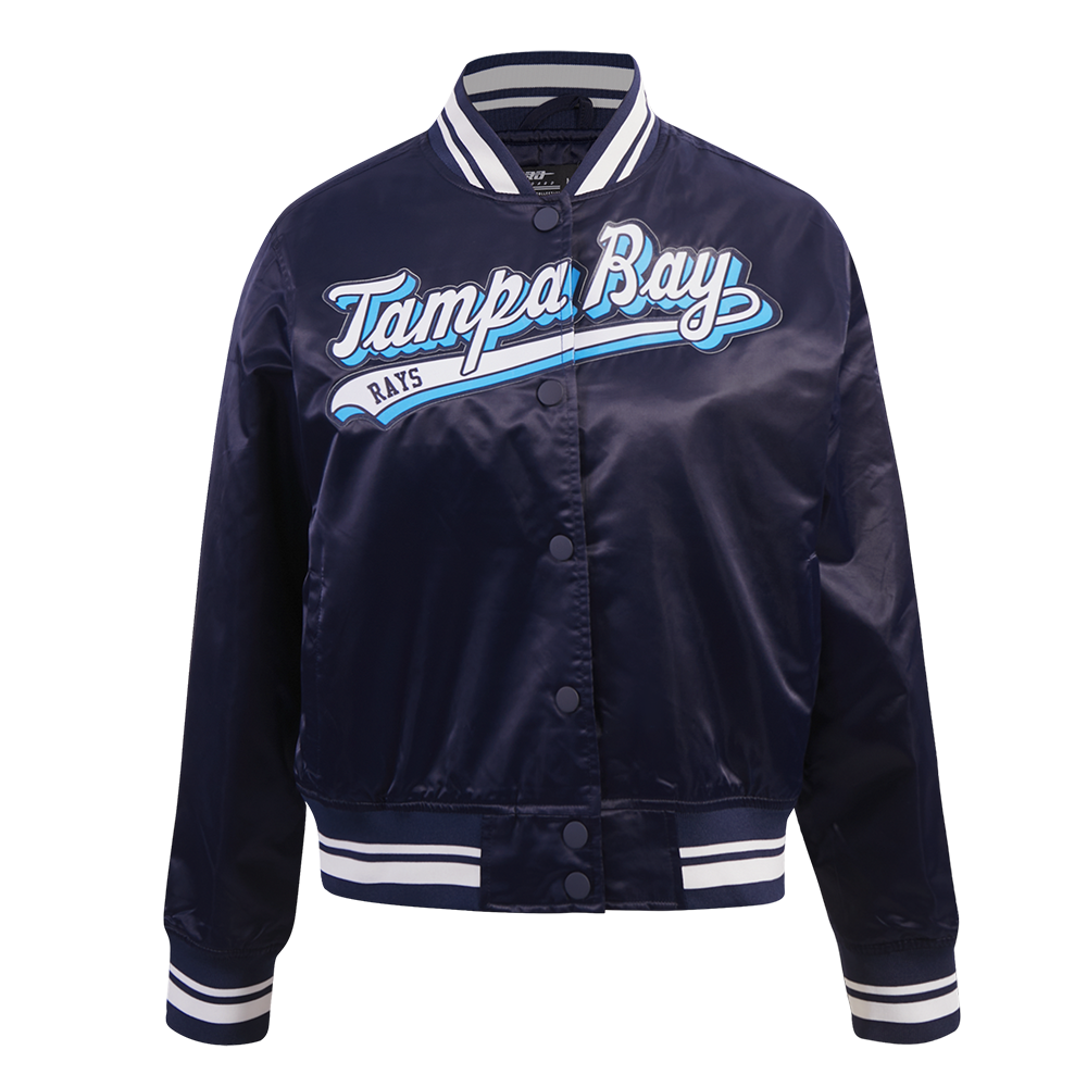 MLB TAMPA BAY RAYS SCRIPT TAIL WOMEN'S SATIN JACKET (MIDNIGHT NAVY ...