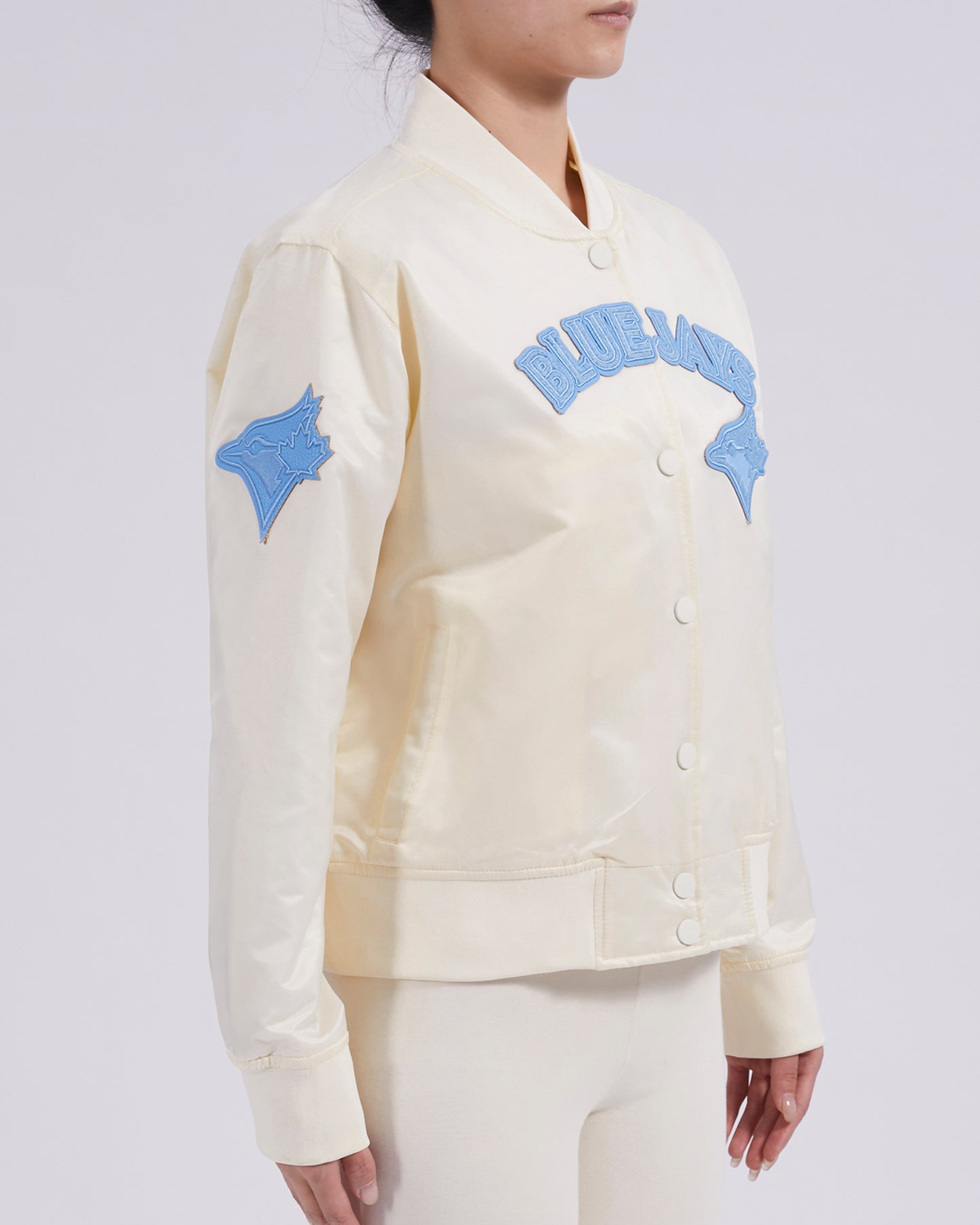 MLB TORONTO BLUE JAYS TRIPLE TONAL WOMEN'S SATIN JACKET (EGGSHELL)
