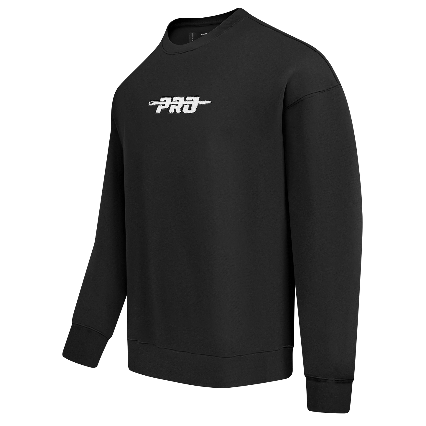 PRO STANDARD CLASSIC CHENILLE WHT LOGO MEN'S DROP SHOULDER FLC CREWNECK(BLACK)