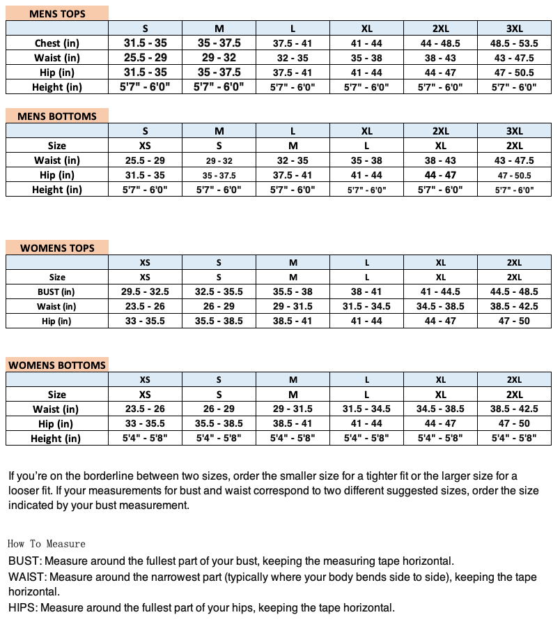 SIZE CHART – Pro Standard