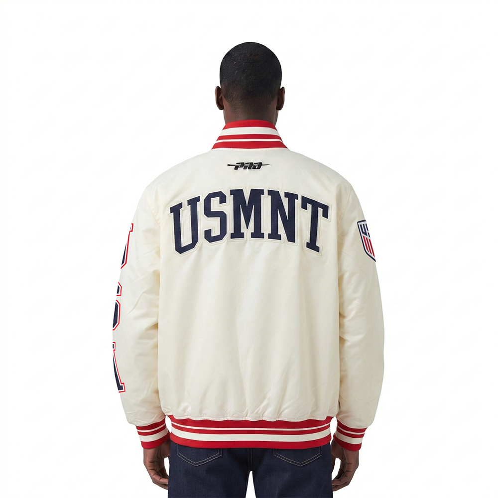U.S. SOCCER US SOCCER MNT CLASSIC CHENILLE MEN'S SATIN JACKET (EGGSHELL/ RED)