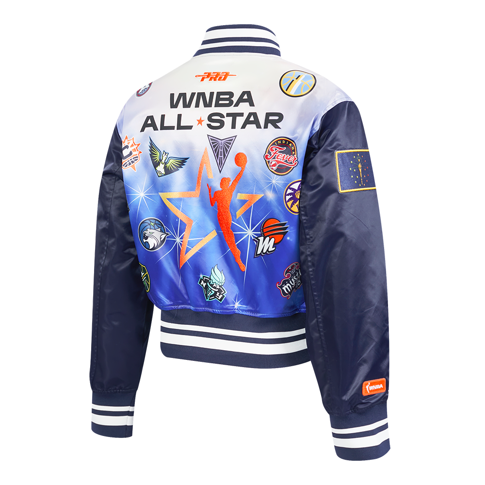 WNBA ALL STAR 2025 WOMEN'S SUBLIMATED CROPPED SATIN JACKET (MIDNIGHT NAVY)