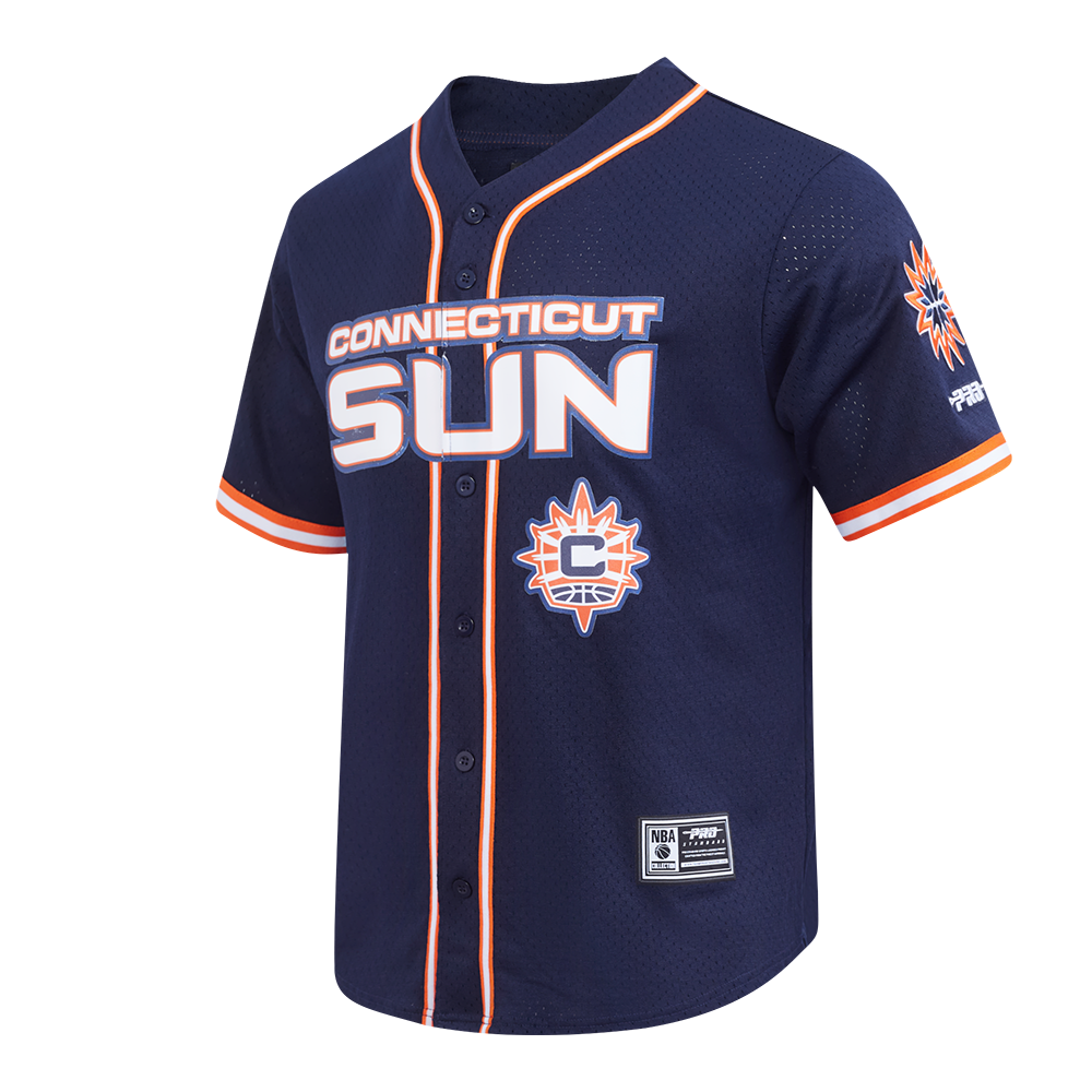 WNBA CONNECTICUT SUN MESH MEN'S BUTTON DOWN SHIRT (MIDNIGHT NAVY/ORANGE)