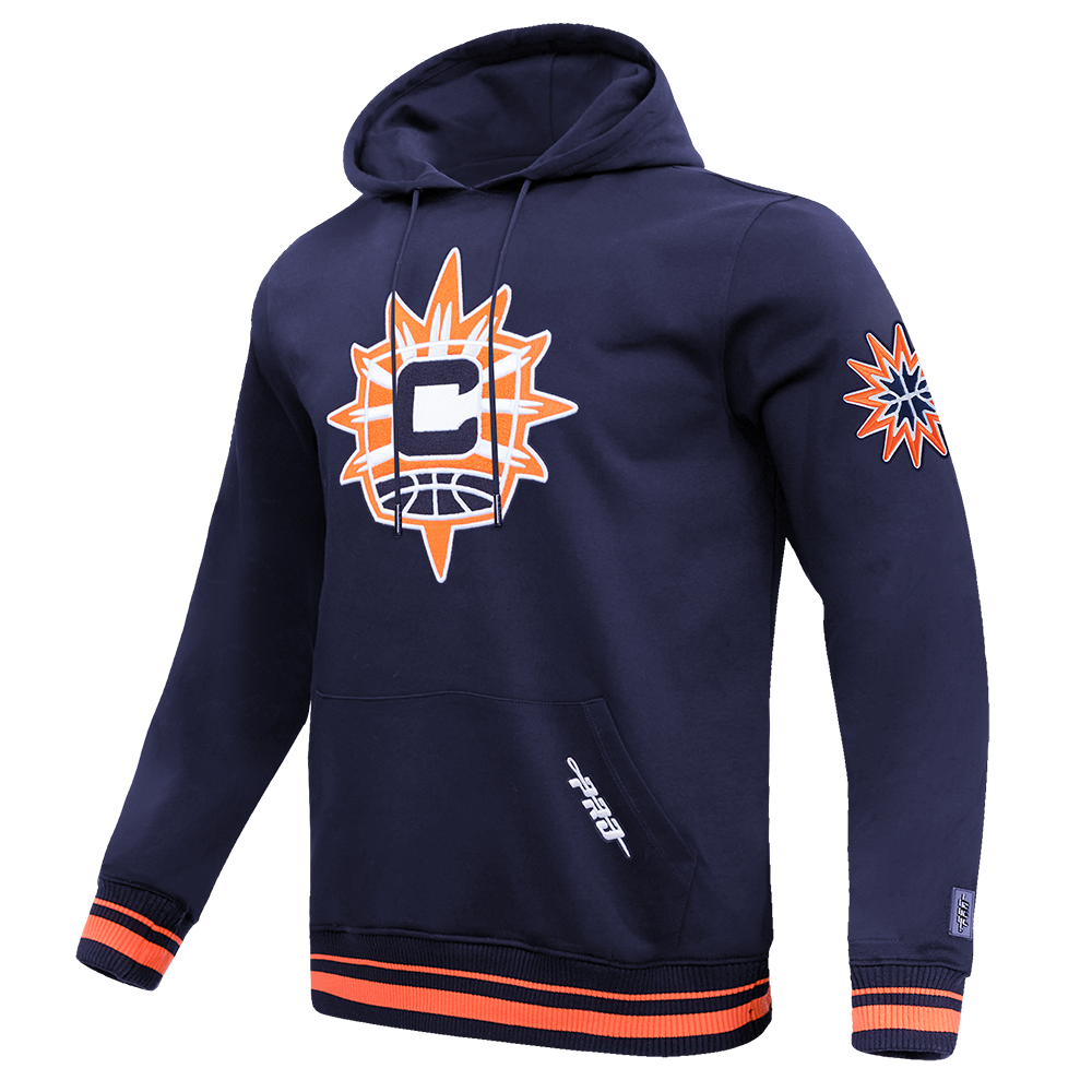 WNBA CONNECTICUT SUN RETRO CLASSICS MEN'S RIB FLEECE PULLOVER HOODIE (MIDNIGHT NAVY/ORANGE/MIDNIGHT NAVY)