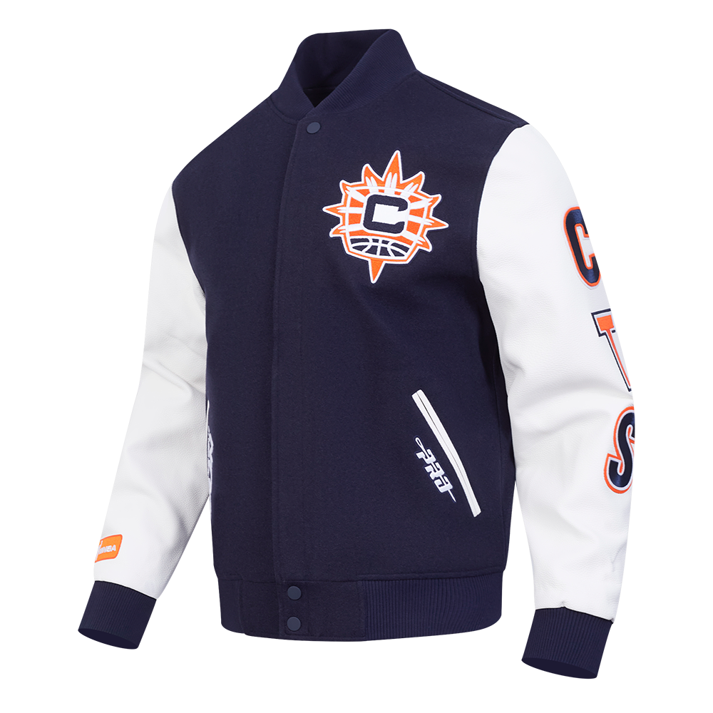 WNBA  CONNECTICUT SUN CLASSIC CHENILLE MEN'S WOOL VARSITY JACKET (MIDNIGHT NAVY/WHITE)
