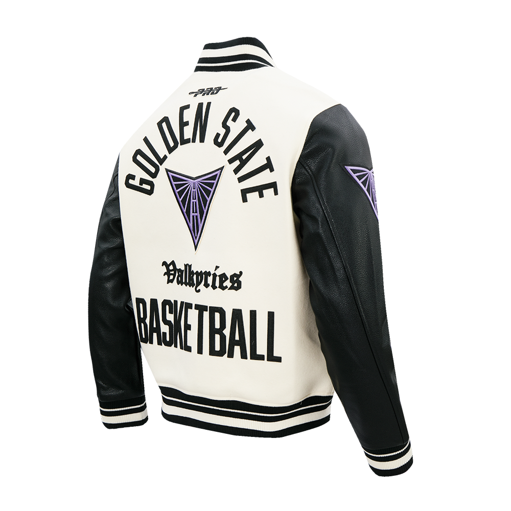 WNBA GOLDEN STATE VALKYRIES MODERN ORIGINALS MEN'S RIB WOOL VARSITY JACKET (EGGSHELL/ BLACK)